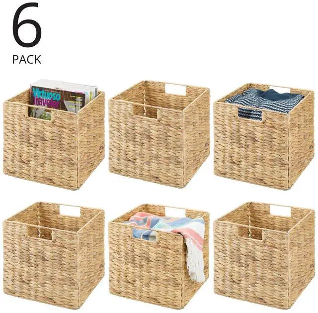 Alt view image 2 of 7 - Natural Woven Hyacinth Cube Organizer Basket with Handles, Storage for Bathroom, Laundry Room Shelf or Nursery - Perfect for Cubby Storage Units - Hold Blankets and Books - 6 Pack, Natural/Tan