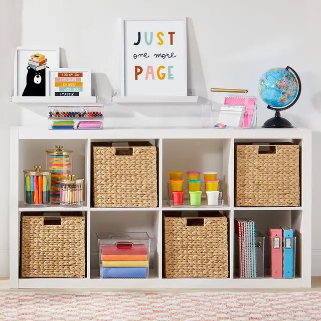 Alt view image 3 of 7 - Natural Woven Hyacinth Cube Organizer Basket with Handles, Storage for Bathroom, Laundry Room Shelf or Nursery - Perfect for Cubby Storage Units - Hold Blankets and Books - 6 Pack, Natural/Tan
