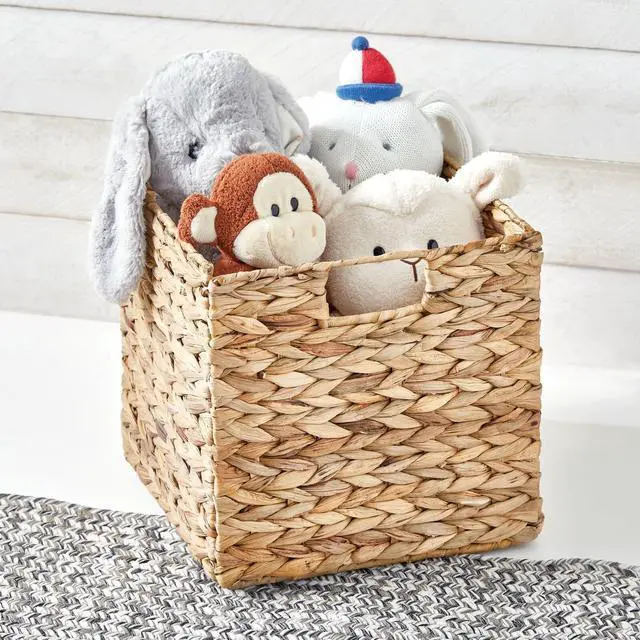 Alt view image 7 of 7 - Natural Woven Hyacinth Cube Organizer Basket with Handles, Storage for Bathroom, Laundry Room Shelf or Nursery - Perfect for Cubby Storage Units - Hold Blankets and Books - 6 Pack, Natural/Tan