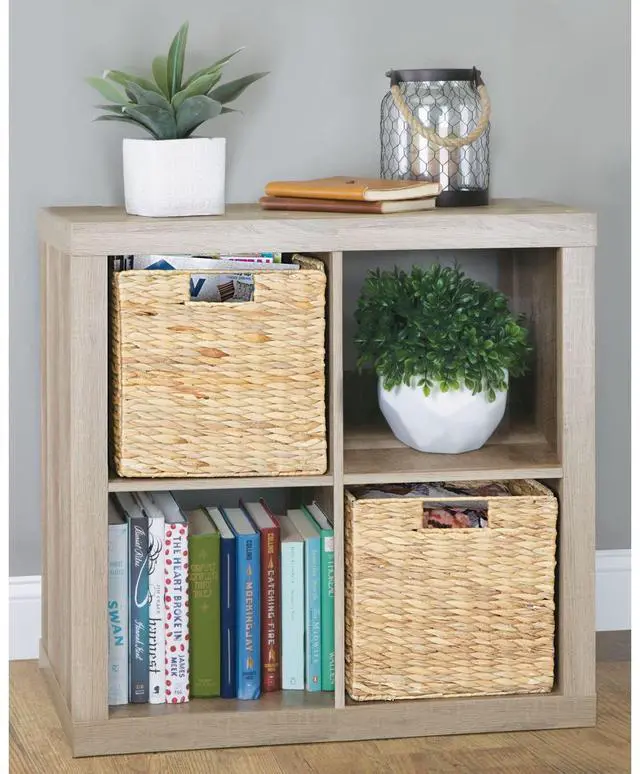 Alt view image 6 of 7 - Natural Woven Hyacinth Cube Organizer Basket with Handles, Storage for Bathroom, Laundry Room Shelf or Nursery - Perfect for Cubby Storage Units - Hold Blankets and Books - 6 Pack, Natural/Tan