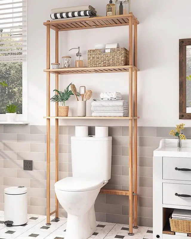 Main image of Over The Toilet Storage Shelf Bamboo, 3-Tier Over Toilet Organizer Rack, Freestanding Above Toilet Shelf for Bathroom, Laundry, Space Saver, Natural Color