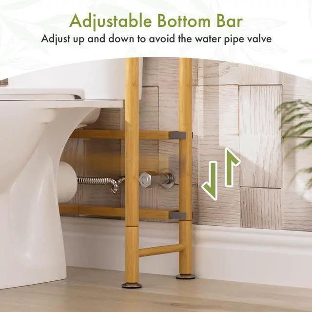 Alt view image 7 of 7 - Over The Toilet Storage Shelf Bamboo, 3-Tier Over Toilet Organizer Rack, Freestanding Above Toilet Shelf for Bathroom, Laundry, Space Saver, Natural Color