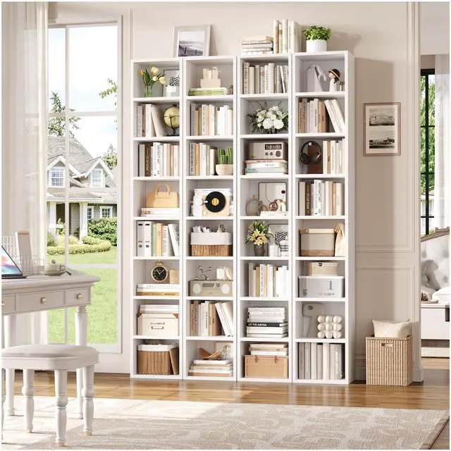 Alt view image 2 of 7 - 8-Tier Media Tower Rack, 11.6 X 9.3 X 70.9 Inches CD DVD Slim Storage Cabinet with Adjustable Shelves, Tall Narrow Bookcase Display Bookshelf for Home Office, White