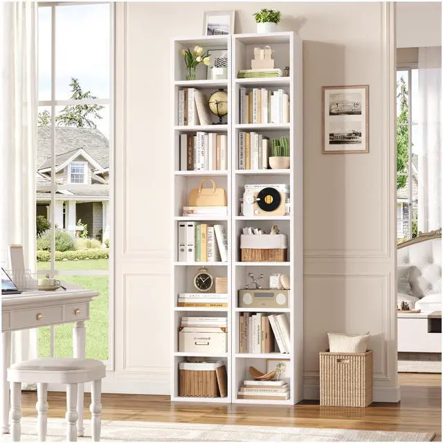 Alt view image 4 of 7 - 8-Tier Media Tower Rack, 11.6 X 9.3 X 70.9 Inches CD DVD Slim Storage Cabinet with Adjustable Shelves, Tall Narrow Bookcase Display Bookshelf for Home Office, White