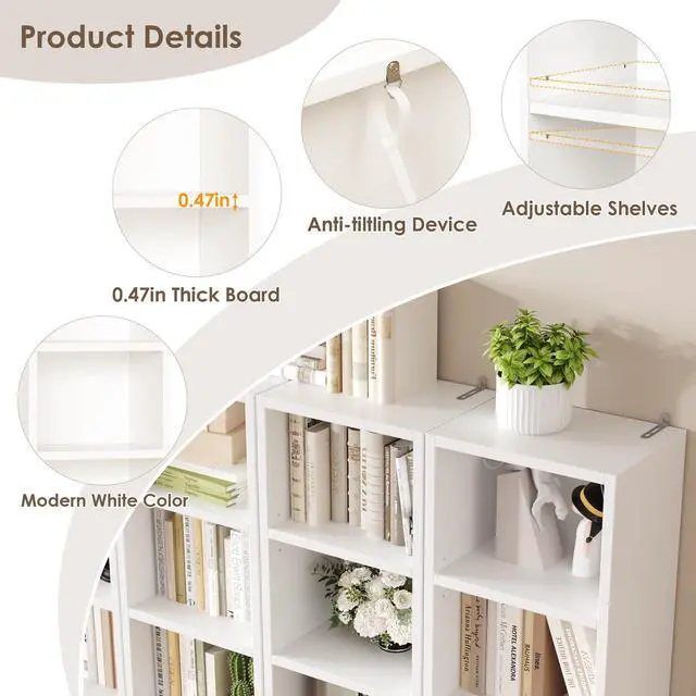 Alt view image 5 of 7 - 8-Tier Media Tower Rack, 11.6 X 9.3 X 70.9 Inches CD DVD Slim Storage Cabinet with Adjustable Shelves, Tall Narrow Bookcase Display Bookshelf for Home Office, White