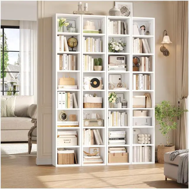 Alt view image 3 of 7 - 8-Tier Media Tower Rack, 11.6 X 9.3 X 70.9 Inches CD DVD Slim Storage Cabinet with Adjustable Shelves, Tall Narrow Bookcase Display Bookshelf for Home Office, White