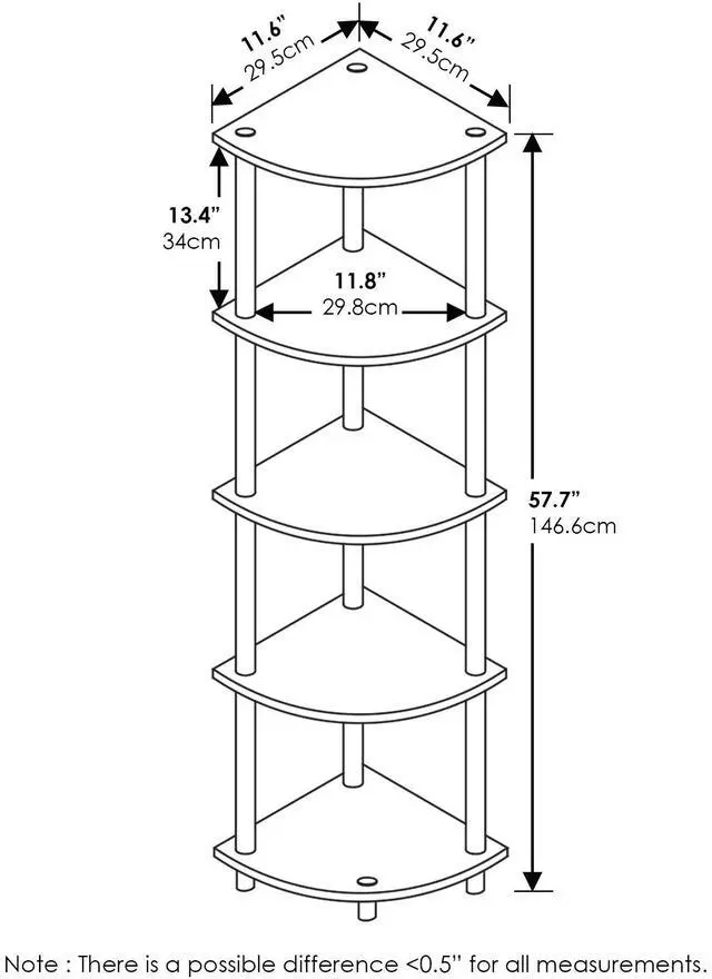 Alt view image 2 of 5 - Turn-N-Tube 5 Tier Corner Display Rack Multipurpose Shelving Unit, Amber Pine/Black