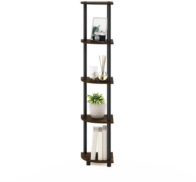 Alt view image 5 of 5 - Turn-N-Tube 5 Tier Corner Display Rack Multipurpose Shelving Unit, Amber Pine/Black