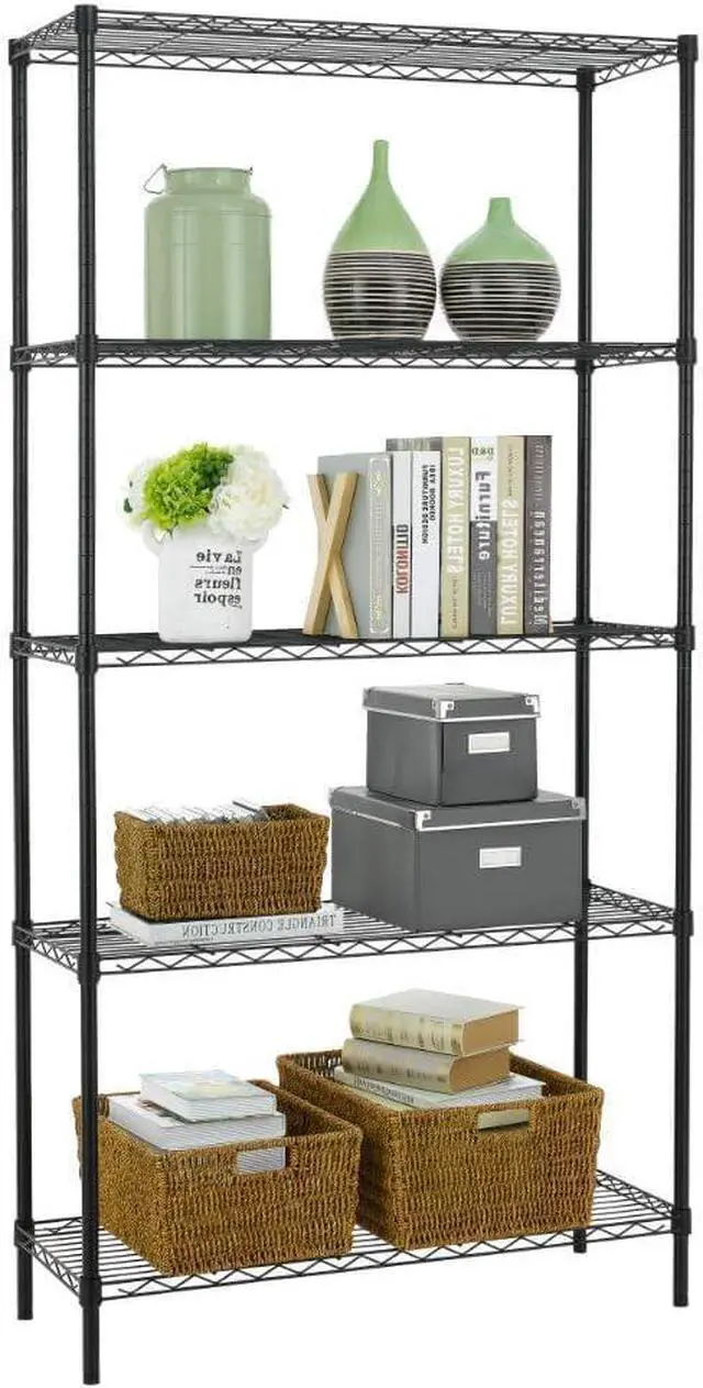 Alt view image 4 of 6 - Wire Shelving Unit Commercial Metal Shelf Adjustable Layer Rack Strong Steel for Restaurant Garage Pantry Kitchen Garage (36×14×72, Black)