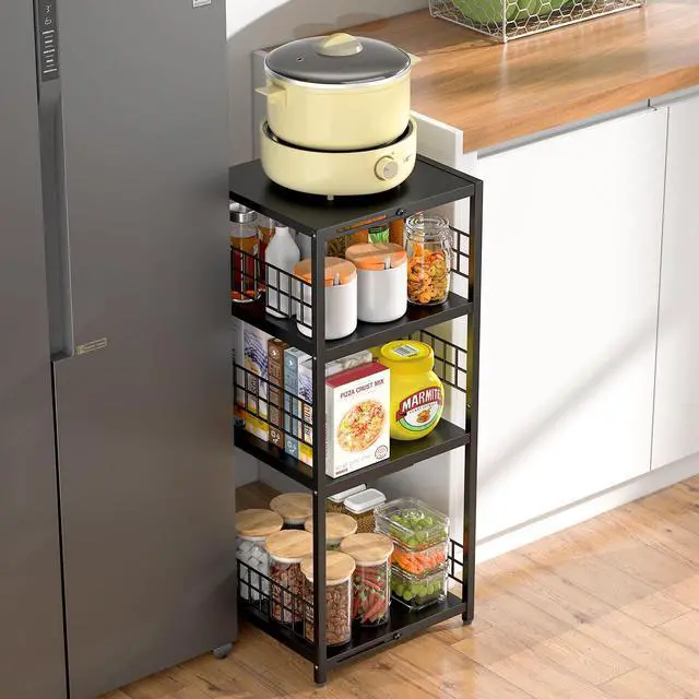 Alt view image 4 of 7 - Expandable Slim Storage Shelf, 4 Tier Metal Shelving Unit for Bathroom Storage Organizer, Freestanding Narrow Shelf for Small Spaces, Open Floor Shelves for Bathroom, Laundry Room, Kitchen