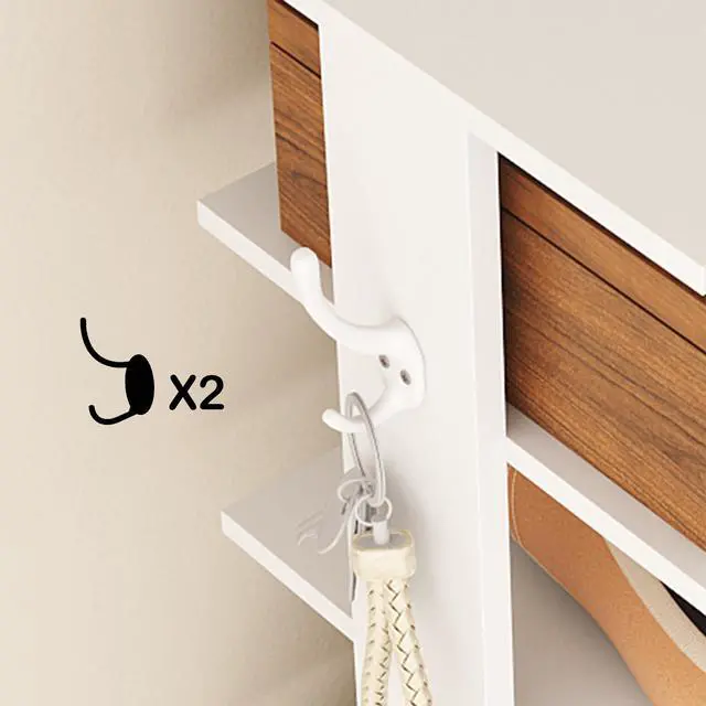 Alt view image 7 of 7 - 10-Tier Vertical Shoe Rack, Corner Shoe Tower, Slim Shoe Organizer with Two Hanging Hooks, Wooden Shoe Storage Stand for Entryway, Hallway, Closet, White