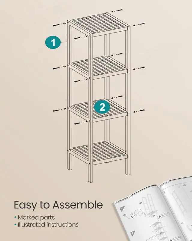 Alt view image 7 of 7 - Bamboo Storage Shelf, 4-Tier Shelving Unit, Multifunctional, in the Entryway, Bathroom, Living Room, Balcony, Kitchen, 13 x 13 x 38.6 Inches, Light Bamboo UBCB54Y