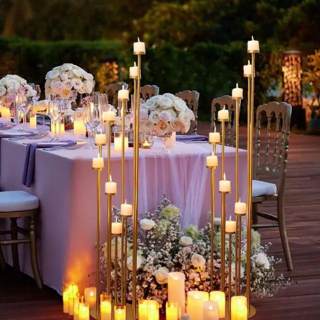 Alt view image 3 of 7 - 2pcs 9 Arm Candelabra,Floor Candle Holders Tall Set for Wedding Aisle Decoration,Gold Candelabras for Fireplace,Candle Stand Fit for Flameless or Wax