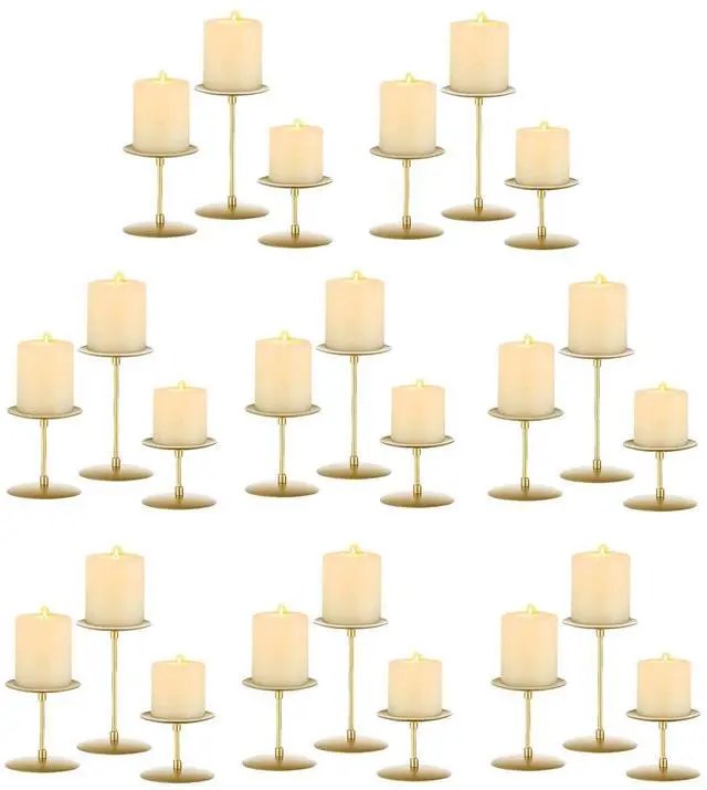 Main image of Pillar Candle Holders Candle Plates - Set of 24 Candelabra Candle Stand Iron Plate Minimalism Modern Home Mantel Dinning Table Christmas Decorations Centerpiece for Wedding, Party, Events, Gold