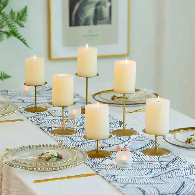 Alt view image 3 of 7 - Pillar Candle Holders Candle Plates - Set of 24 Candelabra Candle Stand Iron Plate Minimalism Modern Home Mantel Dinning Table Christmas Decorations Centerpiece for Wedding, Party, Events, Gold