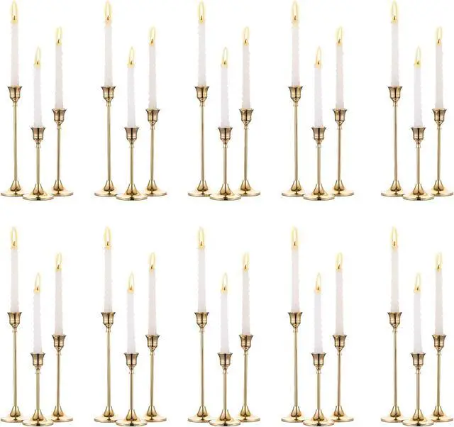 Main image of Gold Candle Holders Set -30pcs Taper Candle Holder for Candlesticks, Tall Metal Candlestick Holders for Table Centerpiece, Home Decor, Fits 3/4 Inch Thick Candles (Gold, 10 Sets(30 Pcs))