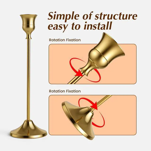 Alt view image 3 of 7 - Gold Candle Holders Set -30pcs Taper Candle Holder for Candlesticks, Tall Metal Candlestick Holders for Table Centerpiece, Home Decor, Fits 3/4 Inch Thick Candles (Gold, 10 Sets(30 Pcs))