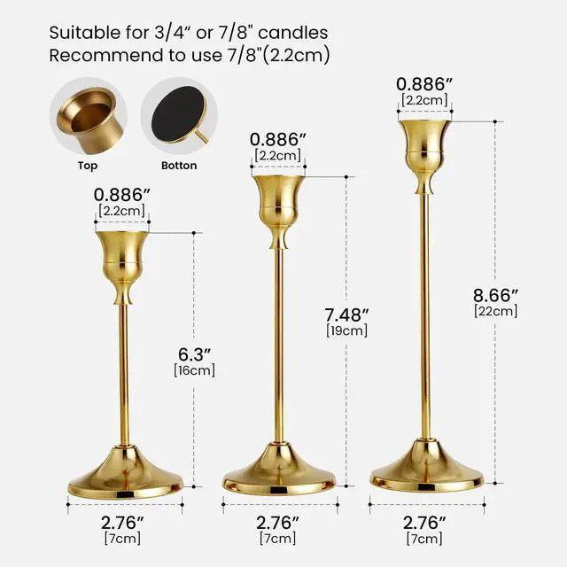 Alt view image 7 of 7 - Gold Candle Holders Set -30pcs Taper Candle Holder for Candlesticks, Tall Metal Candlestick Holders for Table Centerpiece, Home Decor, Fits 3/4 Inch Thick Candles (Gold, 10 Sets(30 Pcs))