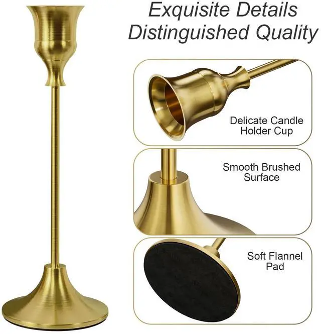 Alt view image 4 of 6 - Set of 12 Brass Gold Taper Candle Holders, Candlesticks Holders Bulk, Vintage Candlestick Holder Decorative Metal Candle Sticks Home Decor Centerpieces for Table Mantel Festive Decorations