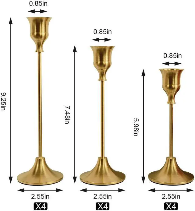Alt view image 6 of 6 - Set of 12 Brass Gold Taper Candle Holders, Candlesticks Holders Bulk, Vintage Candlestick Holder Decorative Metal Candle Sticks Home Decor Centerpieces for Table Mantel Festive Decorations