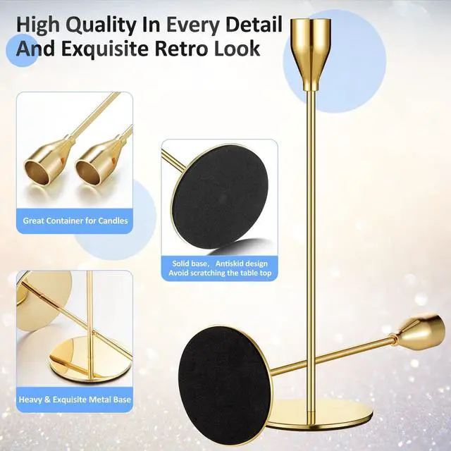 Alt view image 3 of 7 - Set of 18 Tall Candlestick Holders Thin Metal Taper Candle Holders for Table Centerpiece Modern Decorative Pillar Candle Sticks Stand for Home Wedding Christmas Decoration(Gold)