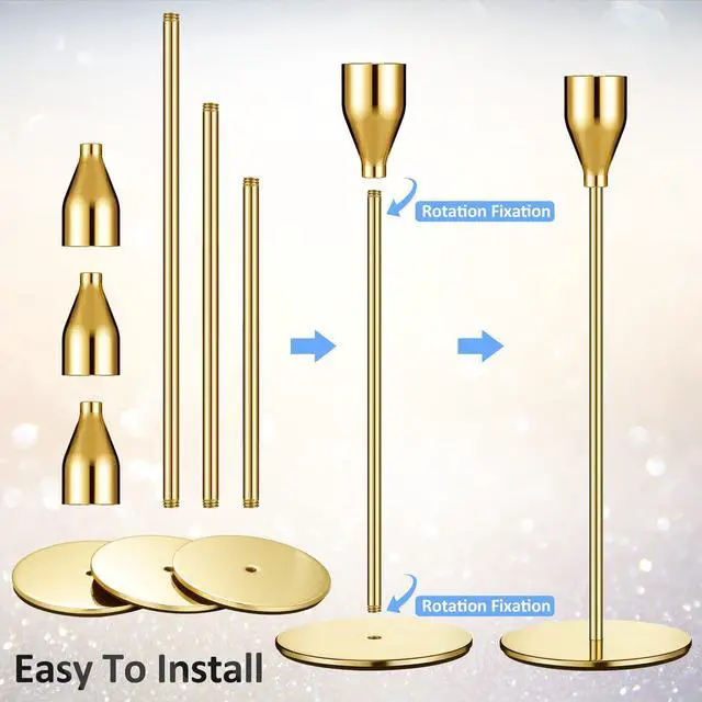 Alt view image 4 of 7 - Set of 18 Tall Candlestick Holders Thin Metal Taper Candle Holders for Table Centerpiece Modern Decorative Pillar Candle Sticks Stand for Home Wedding Christmas Decoration(Gold)