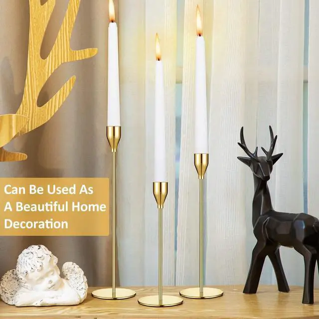 Alt view image 5 of 7 - Set of 18 Tall Candlestick Holders Thin Metal Taper Candle Holders for Table Centerpiece Modern Decorative Pillar Candle Sticks Stand for Home Wedding Christmas Decoration(Gold)
