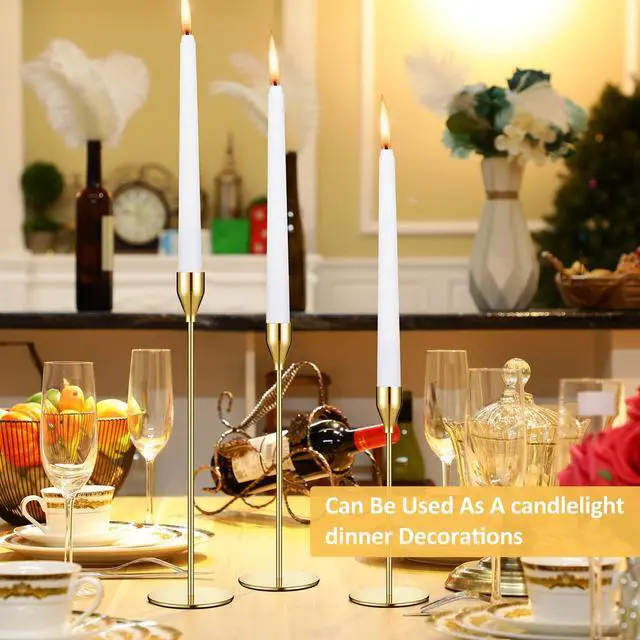 Alt view image 6 of 7 - Set of 18 Tall Candlestick Holders Thin Metal Taper Candle Holders for Table Centerpiece Modern Decorative Pillar Candle Sticks Stand for Home Wedding Christmas Decoration(Gold)