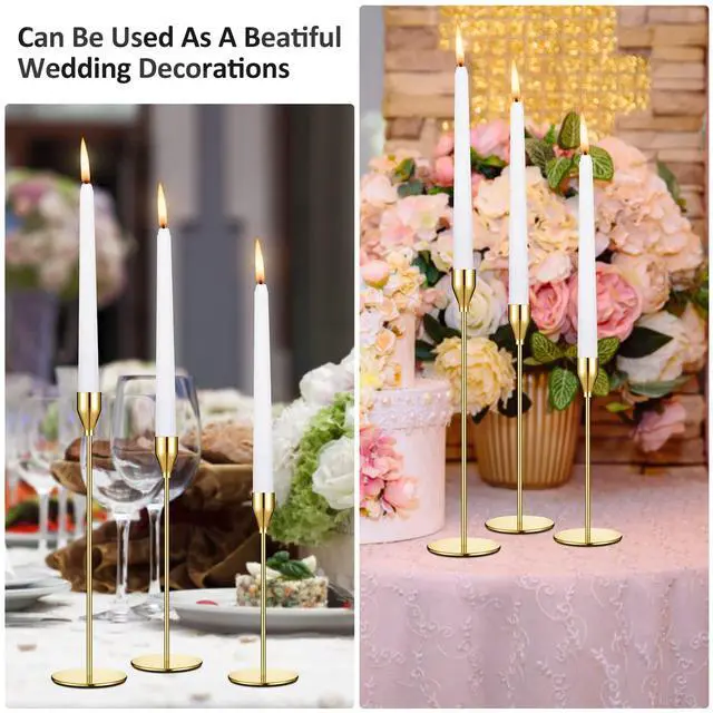 Alt view image 7 of 7 - Set of 18 Tall Candlestick Holders Thin Metal Taper Candle Holders for Table Centerpiece Modern Decorative Pillar Candle Sticks Stand for Home Wedding Christmas Decoration(Gold)