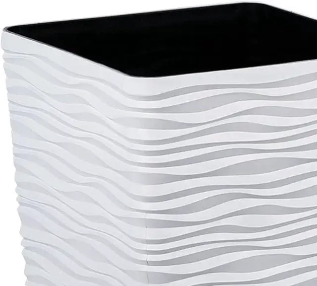 Alt view image 6 of 7 - Garden 22" Tall Planters Set of 2 - Plastic White Square Plant Pots - Modern Big Tapered Matte Wavy Tree Flower Pot for Indoor Outdoor Porch Deck
