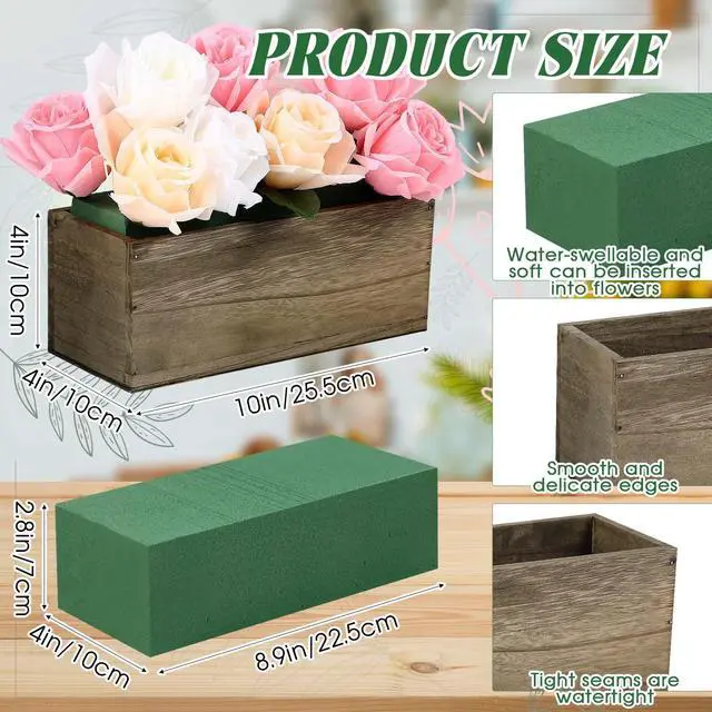 Alt view image 2 of 6 - 10 Sets 10 x 4 x 4 in Wood Rectangular Planter Boxes Bulk Wood Flower Box Centerpiece Vases with Floral Foam Blocks Rustic Flower Pot Indoor Window for Wedding Arrangement