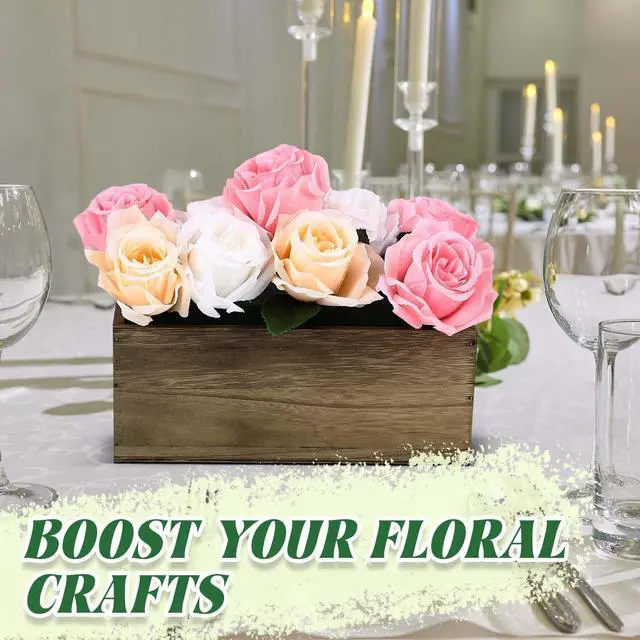 Alt view image 4 of 6 - 10 Sets 10 x 4 x 4 in Wood Rectangular Planter Boxes Bulk Wood Flower Box Centerpiece Vases with Floral Foam Blocks Rustic Flower Pot Indoor Window for Wedding Arrangement