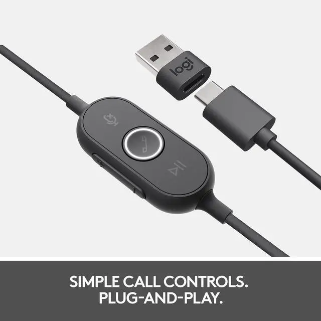 Alt view image 4 of 7 - Wired On-Ear Headset with Advanced Noise-canceling Microphone, Simple USB-C and Included USB-A Adapter, Plug-and-Play Compatibility for All Devices