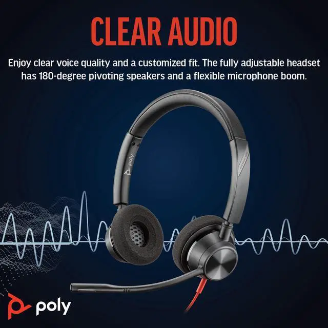 Alt view image 2 of 5 - Blackwire 3320 Wired Headset (Plantronics) Flexible Microphone Boom Hi-fi Stereo - Connect to PC/Mac via USB-C or USB-A - Certified for Microsoft Teams - Amazon Exclusive