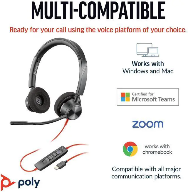 Alt view image 5 of 5 - Blackwire 3320 Wired Headset (Plantronics) Flexible Microphone Boom Hi-fi Stereo - Connect to PC/Mac via USB-C or USB-A - Certified for Microsoft Teams - Amazon Exclusive