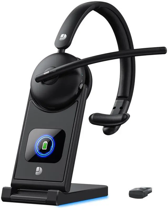 Main image of Wireless Headset with Mic for Work, Wireless Headset with Microphone (Noise Cancelling), Smart Mult-Func Dock, 65H Worktime&Fast Charge Bluetooth Headphones for Work/PC/Computer/Call Center/Teams/Zoom