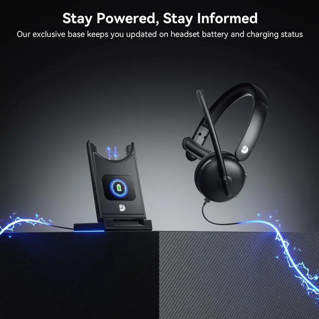 Alt view image 4 of 7 - Wireless Headset with Mic for Work, Wireless Headset with Microphone (Noise Cancelling), Smart Mult-Func Dock, 65H Worktime&Fast Charge Bluetooth Headphones for Work/PC/Computer/Call Center/Teams/Zoom