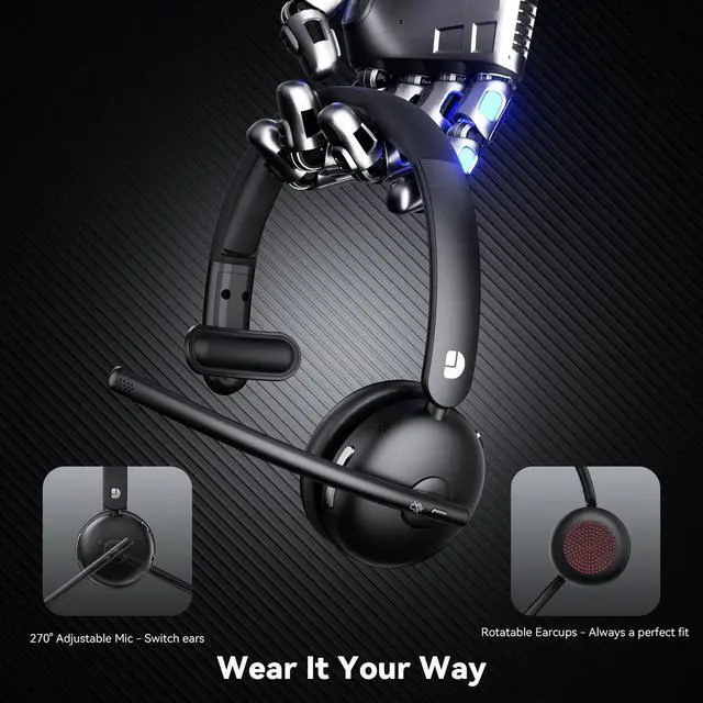 Alt view image 7 of 7 - Wireless Headset with Mic for Work, Wireless Headset with Microphone (Noise Cancelling), Smart Mult-Func Dock, 65H Worktime&Fast Charge Bluetooth Headphones for Work/PC/Computer/Call Center/Teams/Zoom
