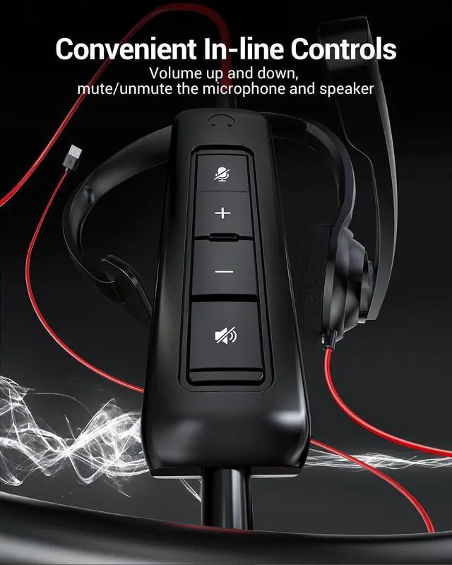 Alt view image 5 of 6 - HW02 USB Headset with Microphone Noise Cancelling &in-line Control, Ultra Comfort Computer Headset for Laptop pc, On-Ear Wired Office Call Center Headphone for Boom Skype WebinarsBlack