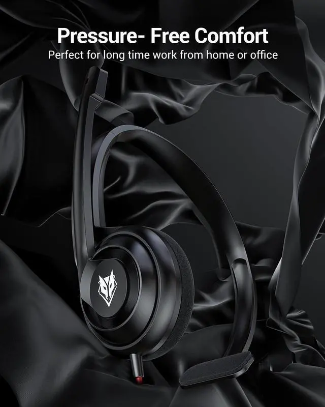 Alt view image 6 of 6 - HW02 USB Headset with Microphone Noise Cancelling &in-line Control, Ultra Comfort Computer Headset for Laptop pc, On-Ear Wired Office Call Center Headphone for Boom Skype WebinarsBlack