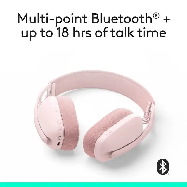 Alt view image 6 of 7 - Zone Vibe 100 Lightweight Wireless Over Ear Headphones with Noise Canceling Microphone, Advanced Multipoint Bluetooth Headset, Works with Teams, Google Meet, Zoom, Mac/PC - Rose