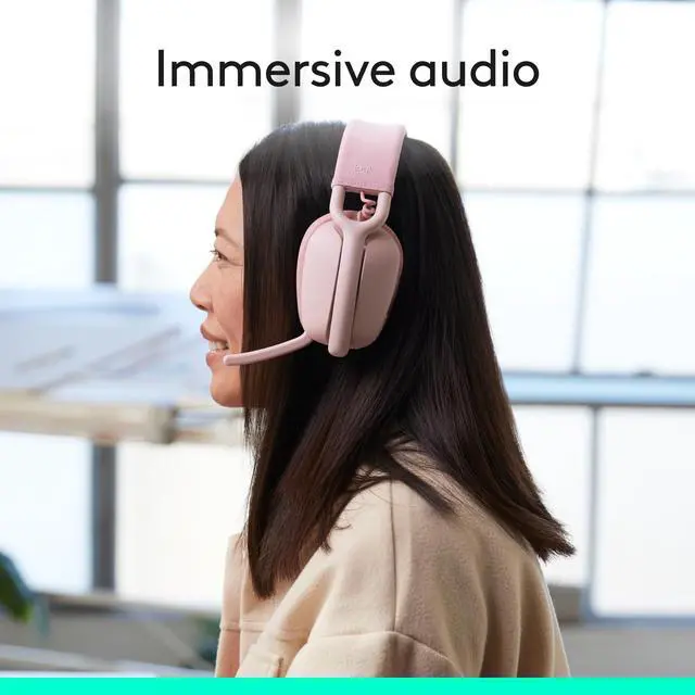 Alt view image 5 of 7 - Zone Vibe 100 Lightweight Wireless Over Ear Headphones with Noise Canceling Microphone, Advanced Multipoint Bluetooth Headset, Works with Teams, Google Meet, Zoom, Mac/PC - Rose