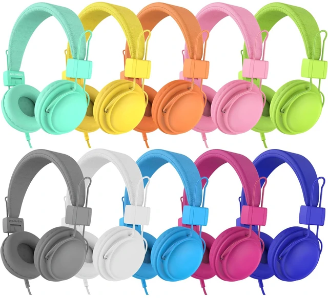 Main image of Classroom Headphones Kids 20-Pack, 85dB Volume with Mic & SharePort Durable School On-Ear Premium Bulk Wired Headset for K-5 Student Children, 3.5mm Jack for Chromebook, Computer, Laptop