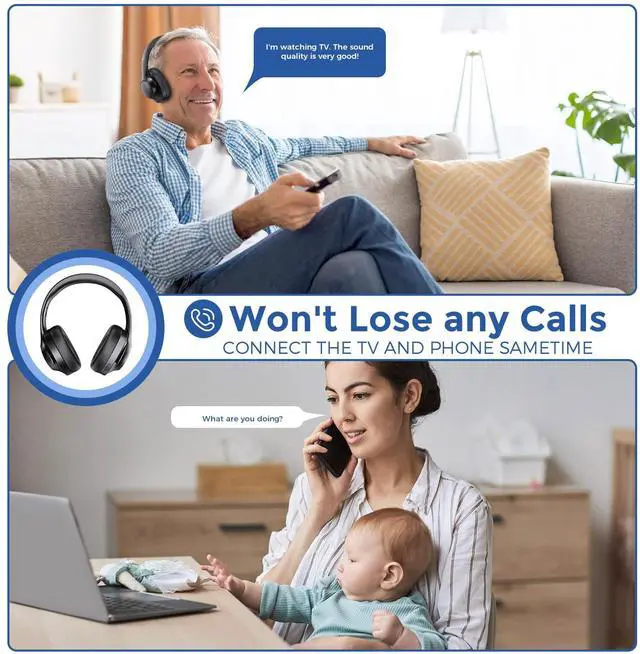 Alt view image 4 of 7 - Wireless Headphones for TV, Over-Ear Bluetooth 5.3 TV Headset for Seniors, 196ft Wireless Range Support Optical,AUX, RCA and USB Output,High Volume, Hi-Fi Audio&No Delay,Up to 30 Hours Playtime