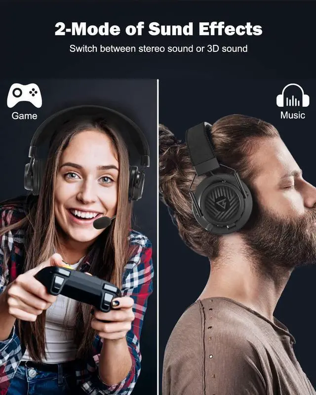 Alt view image 7 of 7 - Headset Wireless with Game, Gaming Headphones with 3D Spatial Audio, 50MM Speaker, Protein Soft Earmuffs, Compatible with PS5/4 PC Phone Switch, Wired Mode for Xbox Series