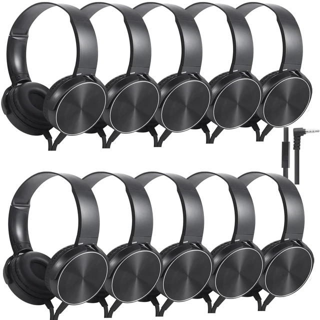 Main image of Wensdo Bulk Headphones with Microphone 10 Pack for Classroom Kids, Wholesale Heavy Duty Wire Headsets with Mic Class Set for School Students Teen Children(HY450, Black)