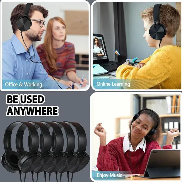 Alt view image 7 of 7 - Classroom Headphones Bulk 5 Pack with Microphone, On-Ear Wholesale Wired Kids Headphones for Students School with 3.5mm Jack for Library Home Online Learning and Travel ( Black)