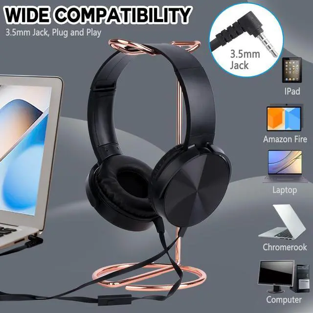 Alt view image 6 of 7 - Classroom Headphones Bulk 5 Pack with Microphone, On-Ear Wholesale Wired Kids Headphones for Students School with 3.5mm Jack for Library Home Online Learning and Travel ( Black)