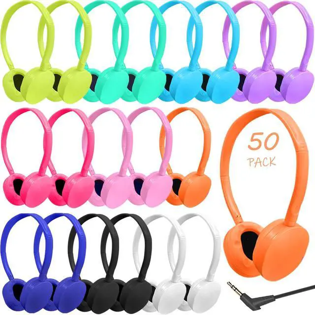 Main image of 50 Pack Bulk Headphones for Classroom School, Durable Wholesale Headphones for Student Boys Girls Adults,3.5mm Jack for Computer Kindle Chromebook(10 Color)