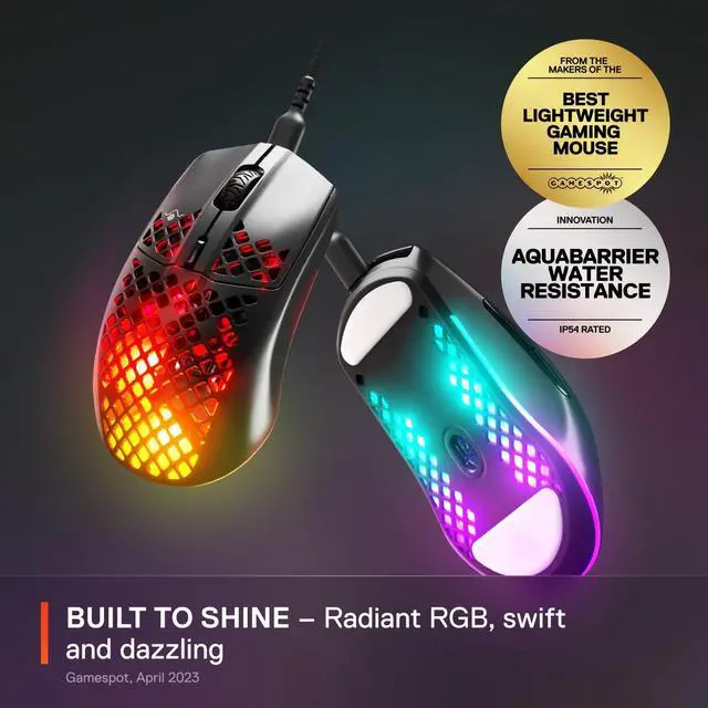 Alt view image 2 of 6 - Aerox 3 - Holey RGB Gaming Mouse - Ultra-lightweight Water Resistant Design - 8,500 DPI TrueMove Core Optical Sensor - Onyx